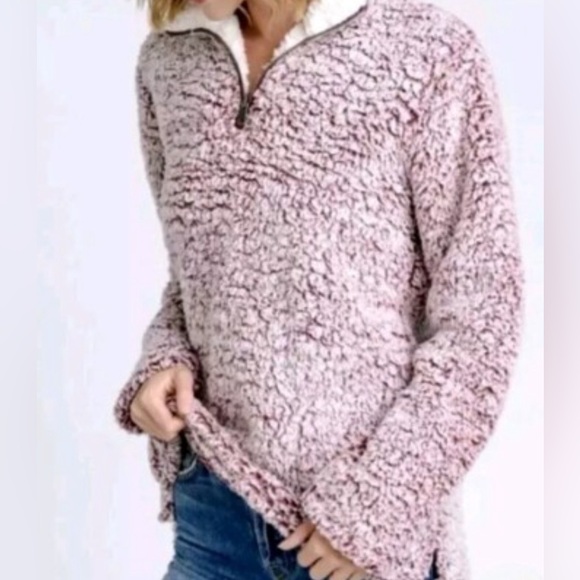 NWT!! Love Tree Sherpa 1/4 Zip Pullover Sweater - Soft Pink Size Large - Picture 1 of 13